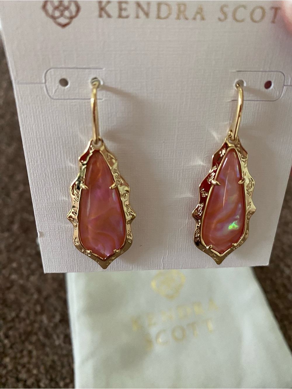 Kendra Scott Adriana Sculpted Pink Iridescent Gold Drop Earrings NWT